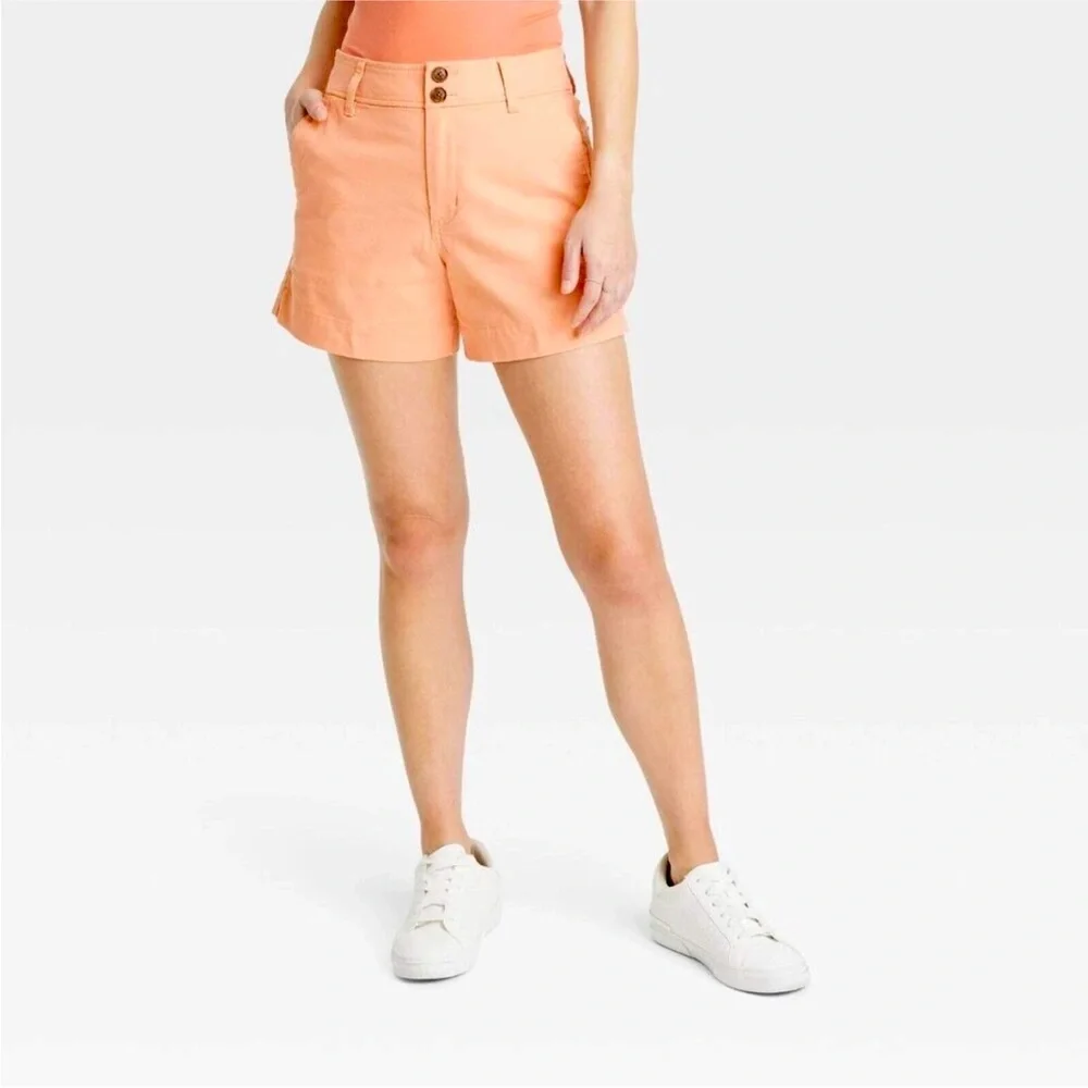 A New Day Women's High-Rise Everyday Shorts Size 2 Peach 98% Cotton/2% Spandex - Picture 2 of 10